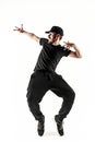 The silhouette of one hip hop male break dancer dancing on white background Royalty Free Stock Photo