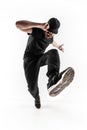 The silhouette of one hip hop male break dancer dancing on white background Royalty Free Stock Photo