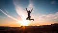 Silhouette of one person jumping for joy in nature beauty generated by AI Royalty Free Stock Photo