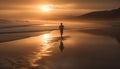 Silhouette of one person walking on beach generated by AI Royalty Free Stock Photo