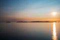 Silhouette of Ons Island in Galicia at dusk, Spain Royalty Free Stock Photo