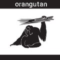 Silhouette Orangutan In Grunge Design Style Animal Icon