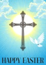 Silhouette of ornate cross with dove. Happy Easter concept illustration or greeting card. Religious symbol of faith Royalty Free Stock Photo