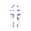 Silhouette of an orthodox cross with watercolor wash background