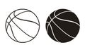 Silhouette and Outline Basket Ball Vector Icon. Half-Turn View