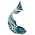 The silhouette, outline of carp fish is drawn by lines of different widths. Carp fish logo