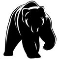 A silhouette, the outline of a grizzly bear is drawn in black on a white background with lines of various widths Royalty Free Stock Photo