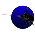 A silhouette of an outlined swordfish in a blue circle Royalty Free Stock Photo