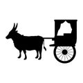 Silhouette Oxen pulling cart. Traditional transportation.