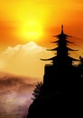 Pagoda among nature at sunrise