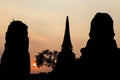 Silhouette pagoda in Wat Mahathat temple at Ayutthaya, Thailand Royalty Free Stock Photo