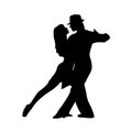 Couple dancing tango, silhouette of couple dancers