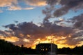 The silhouette of the Palais and the fountain in the park \