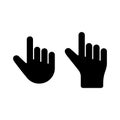 Silhouette Palm with index finger. Two different hand. Set of touch or click outline icon. Black simple illustration of cursor,