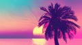 Silhouette of palm tree against a vibrant retro sunset