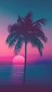 Silhouette of palm tree against vibrant sunset over ocean Royalty Free Stock Photo