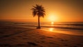 Silhouette of palm tree back lit by orange sunset sky generated by AI Royalty Free Stock Photo