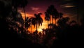 Silhouette of palm tree back lit by sunset generated by AI Royalty Free Stock Photo