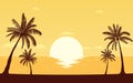 Silhouette palm tree on beach in flat icon design under sunset sky background Royalty Free Stock Photo