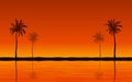 Silhouette palm tree on beach and reflection under sunset sky background Royalty Free Stock Photo