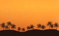 Silhouette palm tree in flat icon design on hill at sunset sky with vintage filter Royalty Free Stock Photo