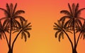 Silhouette palm tree and sunset sky in flat icon design with vintage filter background Royalty Free Stock Photo