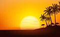 Silhouette palm tree with Umbrella Beach on island under sunset sky background Royalty Free Stock Photo