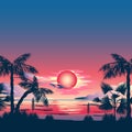 Silhouette of palm trees against the background of the setting sun Royalty Free Stock Photo