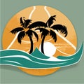 Silhouette palm trees on beach with sea. Summer minimalistic vector