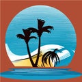 Silhouette palm trees on beach with sea. Summer minimalistic vector