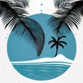 Silhouette palm trees on beach with sea. Summer minimalistic vector