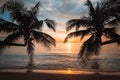 Silhouette of palm trees beautiful sunset on the tropical sea beach background Royalty Free Stock Photo