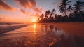 Silhouette of palm trees Beautiful sunset on the tropical sea beach background Royalty Free Stock Photo