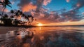 Silhouette of palm trees Beautiful sunset on the tropical sea beach background Royalty Free Stock Photo