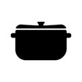 Silhouette Pan with separate lid. Outline icon of saucepan and cover. Black illustration for cooking soup, roast, porridge. Flat