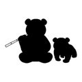 Silhouette of Panda and young little Panda