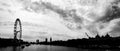Silhouette panorama of Thames river with London Eye, UK