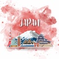 Silhouette Paper of Japan on the splash watercolor in color of Global Flag. Vector design template. use for business, banner,