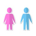 Silhouette paper people man and woman blue and pink on white, st