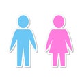 Silhouette paper people man and woman blue and pink on white, st