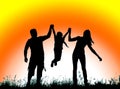 Silhouette of parents and kid having fun spending time