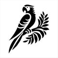 A silhouette parrot on a branch clipart design