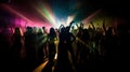 Silhouette of a party crowd on a disco lights background. AI Generative Royalty Free Stock Photo