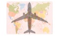 Silhouette of a passenger plane in the Passport. World map, Travel concept