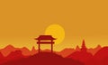Silhouette of pavilion on hill at sunset Royalty Free Stock Photo
