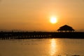 Silhouette pavilion in lake during sunset,ancient pavilion in la Royalty Free Stock Photo