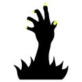 Silhouette Of A Paw With Yellow Claws. The Dead Man`s Hand Is Selected From The Thicket Of Grass. Gnarled Fingers