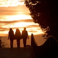 Silhouette of pedestrians on bridge in freiburg Royalty Free Stock Photo