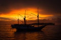 Silhouette Penisi boat and sunset in Sorong,West Papua