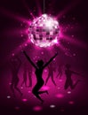 Silhouette People Dancing in Night-club, Disco Ball, Glitter Party Background Royalty Free Stock Photo